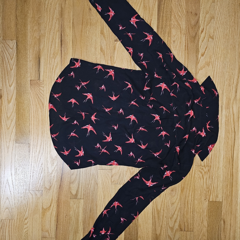 Express Black Shirt with Red Bird Print Women Blouses - Picture 5 of 5